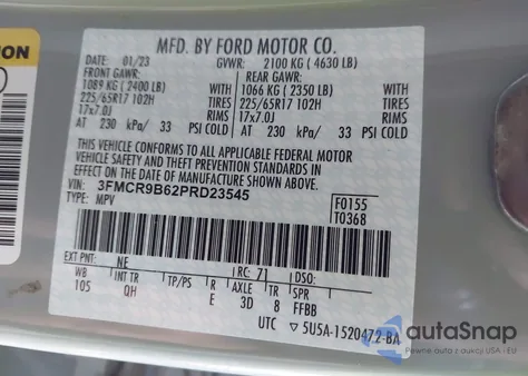 2023 Ford Bronco Sport Big Bend из США, поврежденный, VIN 3FMCR9B62PRD23545